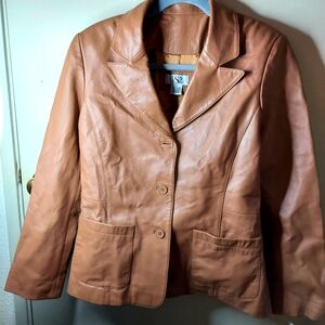 Tan genuine leather blazer  VS2 m nwt career office evening out